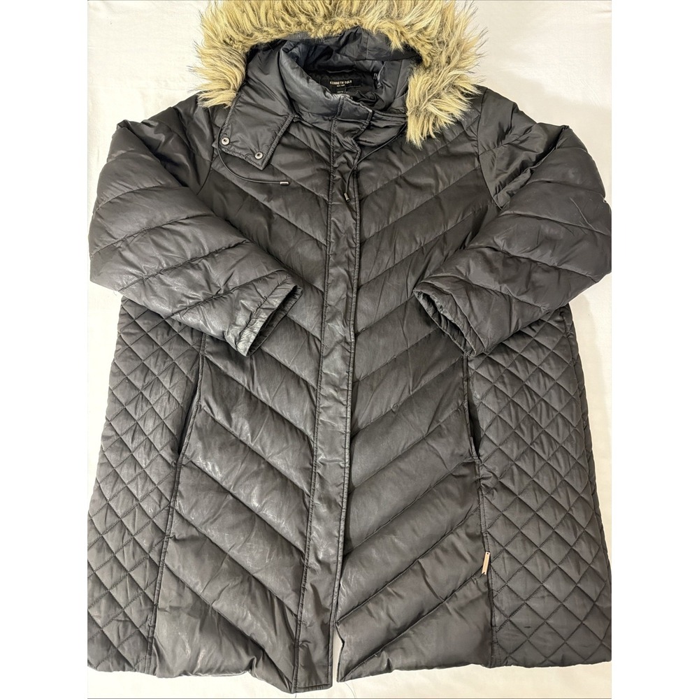 Kenneth Cole Hooded Puffer Jacket Black New York Casual Women's Size 3XL Cute